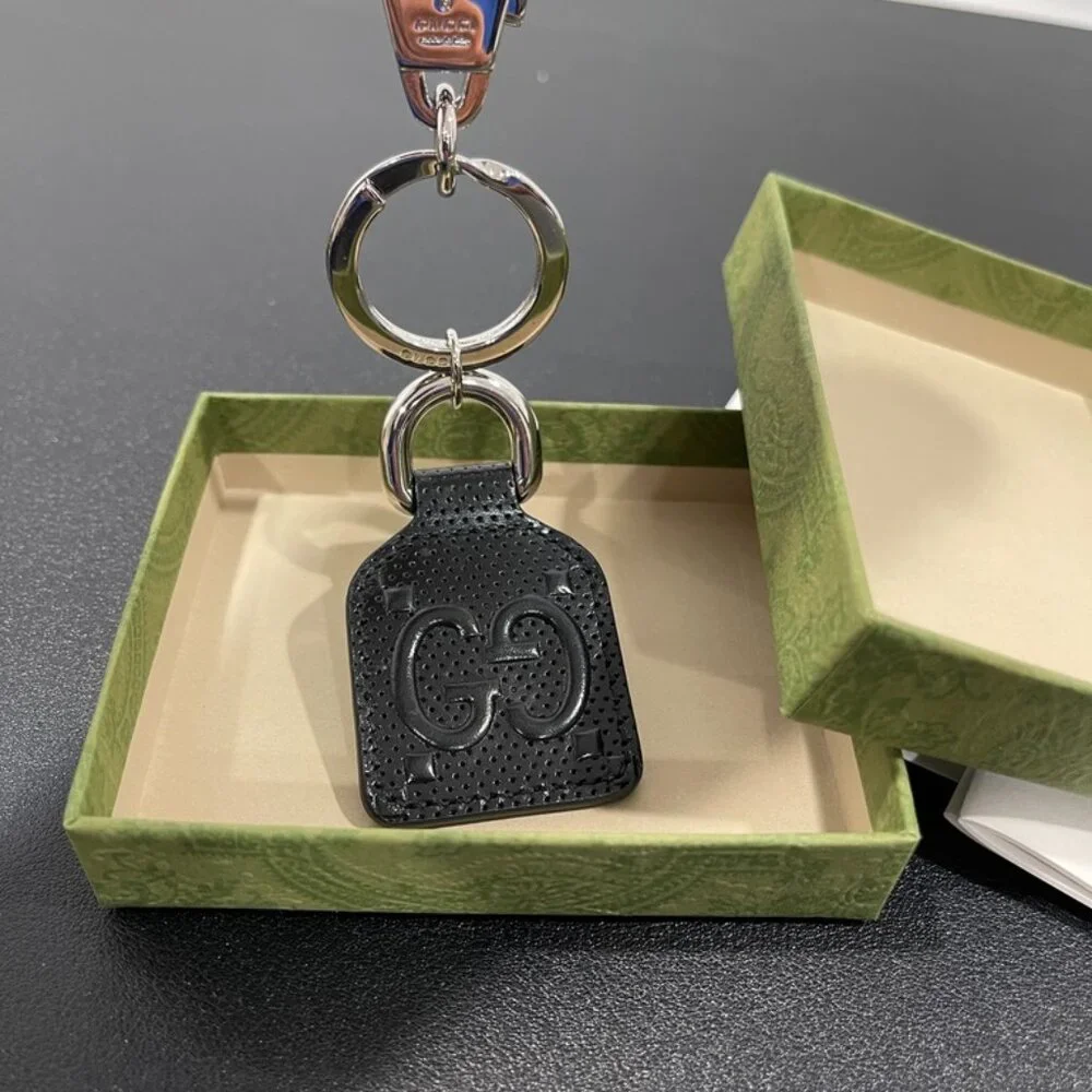 Gucci GG Embossed Black with Silver Hardware Key Chain/Bag Charm (128535)